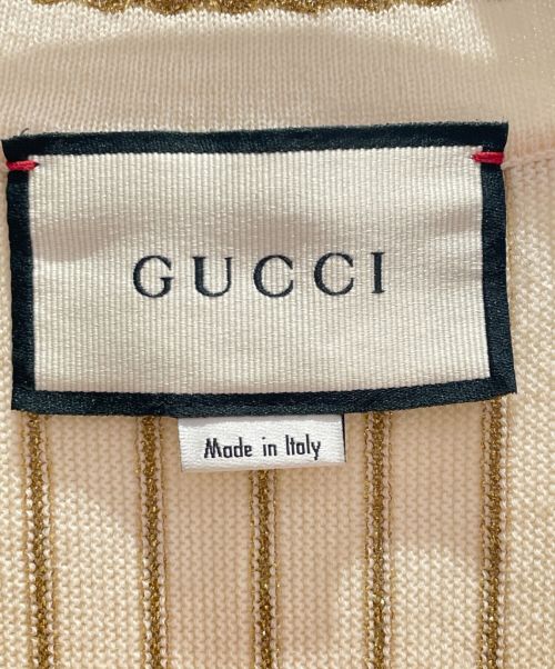 GUCCI（グッチ）GUCCI (グッチ) ストライプ半袖ニット アイボリー×ゴールド サイズ:XXSの古着・服飾アイテム