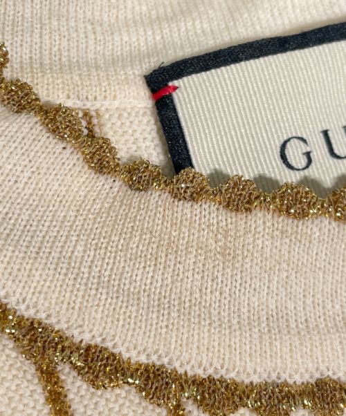 GUCCI（グッチ）GUCCI (グッチ) ストライプ半袖ニット アイボリー×ゴールド サイズ:XXSの古着・服飾アイテム