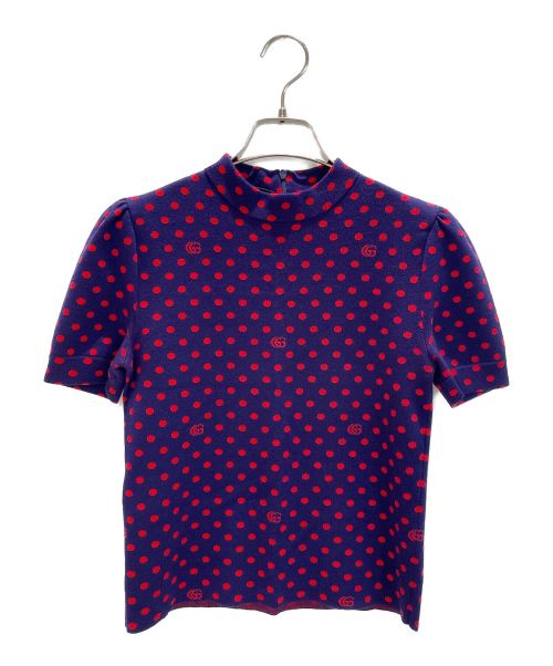 GUCCI（グッチ）GUCCI (グッチ) ドットハーフニット ネイビー×レッド サイズ:Sの古着・服飾アイテム