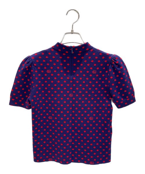 GUCCI（グッチ）GUCCI (グッチ) ドットハーフニット ネイビー×レッド サイズ:Sの古着・服飾アイテム