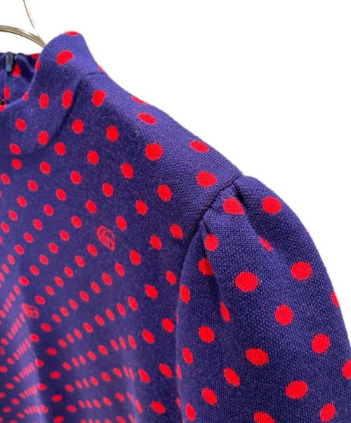 GUCCI（グッチ）GUCCI (グッチ) ドットハーフニット ネイビー×レッド サイズ:Sの古着・服飾アイテム