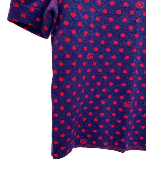GUCCI（グッチ）GUCCI (グッチ) ドットハーフニット ネイビー×レッド サイズ:Sの古着・服飾アイテム