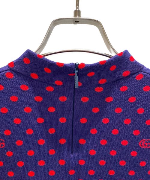 GUCCI（グッチ）GUCCI (グッチ) ドットハーフニット ネイビー×レッド サイズ:Sの古着・服飾アイテム