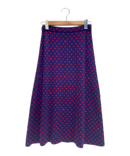 GUCCI（グッチ）GUCCI (グッチ) ロングニットドットスカート ネイビー×レッド サイズ:Sの古着・服飾アイテム