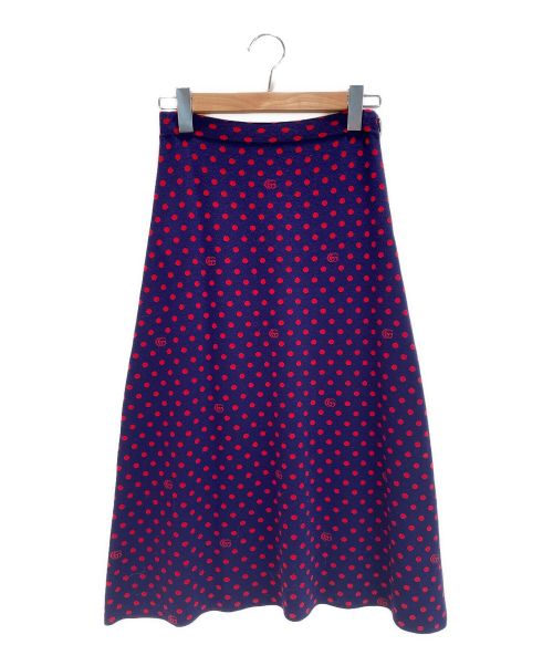GUCCI（グッチ）GUCCI (グッチ) GG ドット フレアニットスカート ネイビー×レッド サイズ:Sの古着・服飾アイテム