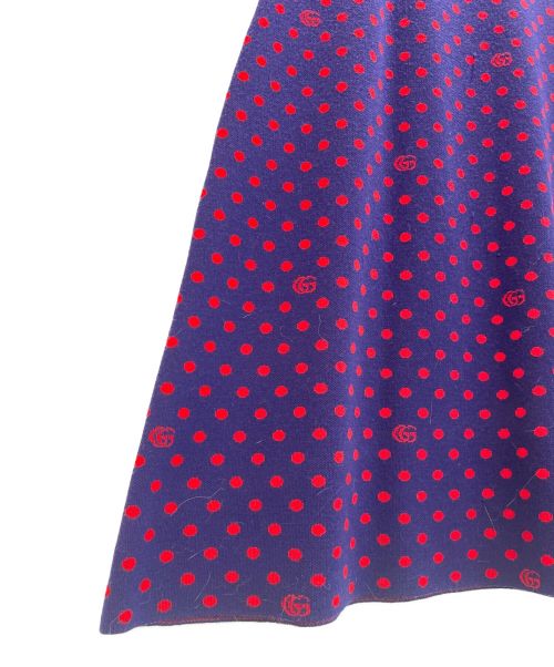 GUCCI（グッチ）GUCCI (グッチ) GG ドット フレアニットスカート ネイビー×レッド サイズ:Sの古着・服飾アイテム
