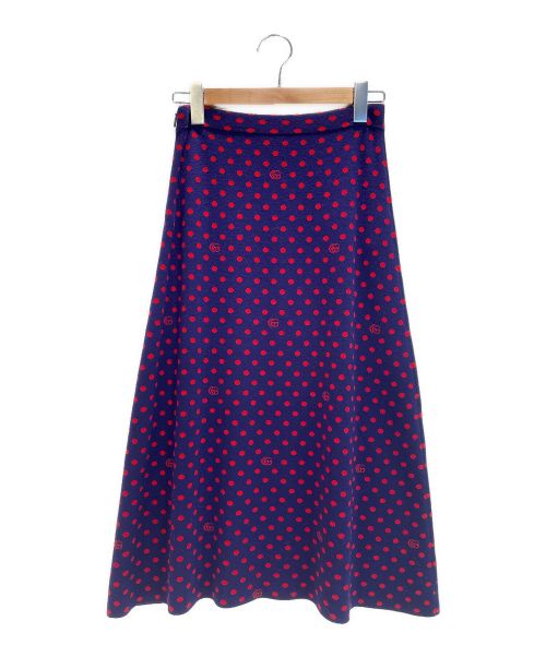 GUCCI（グッチ）GUCCI (グッチ) GG ドット フレアニットスカート ネイビー×レッド サイズ:Sの古着・服飾アイテム