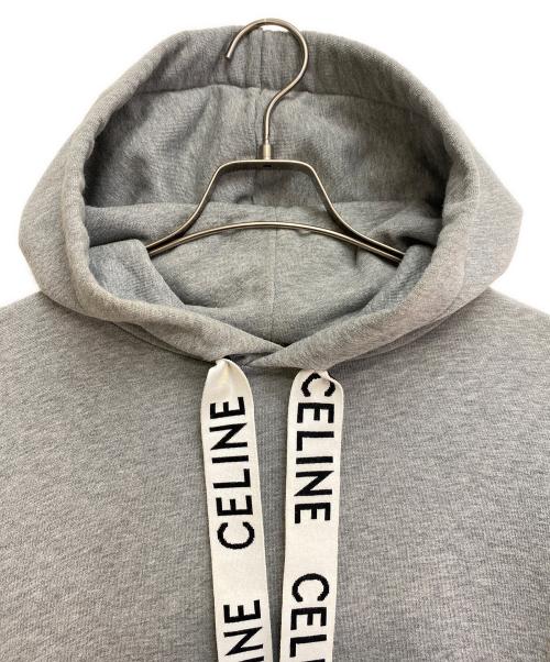 CELINE（セリーヌ）CELINE (セリーヌ) Logo drawstring pullover hoodie（ロゴドローストリングプルオーバーフーディ） グレー サイズ:XSの古着・服飾アイテム