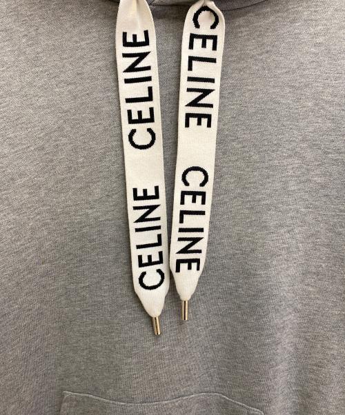 CELINE（セリーヌ）CELINE (セリーヌ) Logo drawstring pullover hoodie（ロゴドローストリングプルオーバーフーディ） グレー サイズ:XSの古着・服飾アイテム
