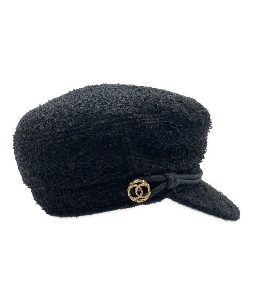 CHANEL（シャネル）CHANEL (シャネル) ココマークツイード キャスケット ブラック サイズ:-の古着・服飾アイテム