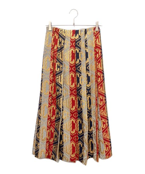 GUCCI（グッチ）GUCCI (グッチ) Gucci Logo Embroidered Pleated Skirt レッド×ゴールド サイズ:36の古着・服飾アイテム