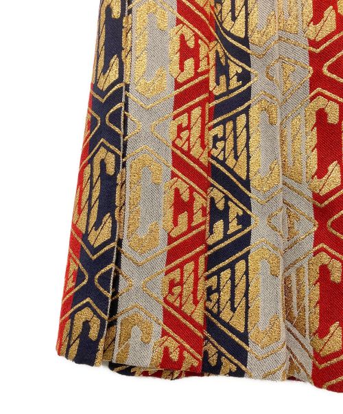 GUCCI（グッチ）GUCCI (グッチ) Gucci Logo Embroidered Pleated Skirt レッド×ゴールド サイズ:36の古着・服飾アイテム