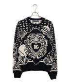 DOLCE & GABBANAドルチェ＆ガッバーナ）の古着「ペイズリー総柄ニット」｜ブラック×ホワイト