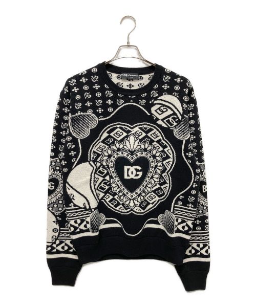 DOLCE & GABBANA（ドルチェ＆ガッバーナ）DOLCE & GABBANA (ドルチェ＆ガッバーナ) ペイズリー総柄ニット ブラック×ホワイト サイズ:50の古着・服飾アイテム