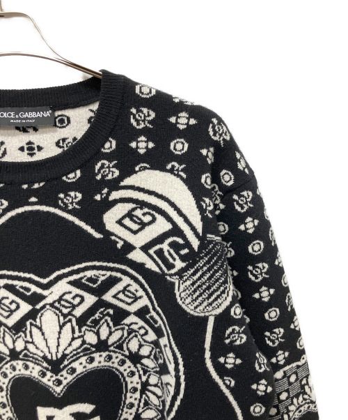 DOLCE & GABBANA（ドルチェ＆ガッバーナ）DOLCE & GABBANA (ドルチェ＆ガッバーナ) ペイズリー総柄ニット ブラック×ホワイト サイズ:50の古着・服飾アイテム