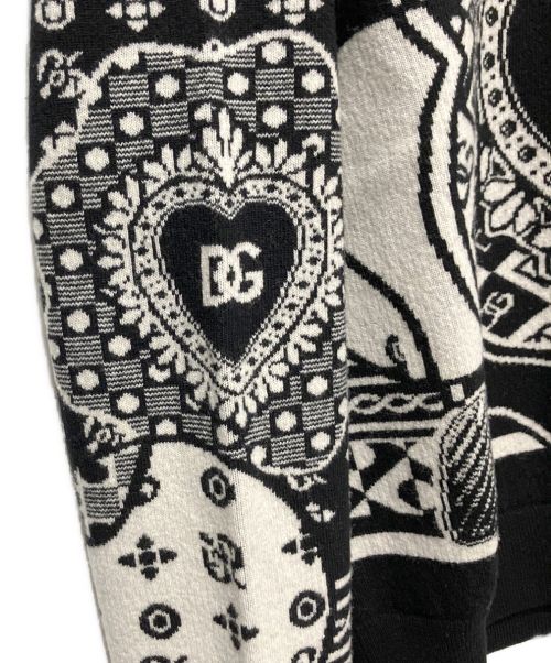 DOLCE & GABBANA（ドルチェ＆ガッバーナ）DOLCE & GABBANA (ドルチェ＆ガッバーナ) ペイズリー総柄ニット ブラック×ホワイト サイズ:50の古着・服飾アイテム