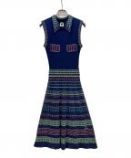 missoniミッソーニ）の古着「襟付ノースリーブワンピース」｜ネイビー×グリーン×ピンク