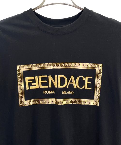FENDI×VERSACE（フェンディ×ベルサーチ）FENDI×VERSACE (フェンディ×ベルサーチ) ロゴカットソー ブラック×ゴールド サイズ:Sの古着・服飾アイテム