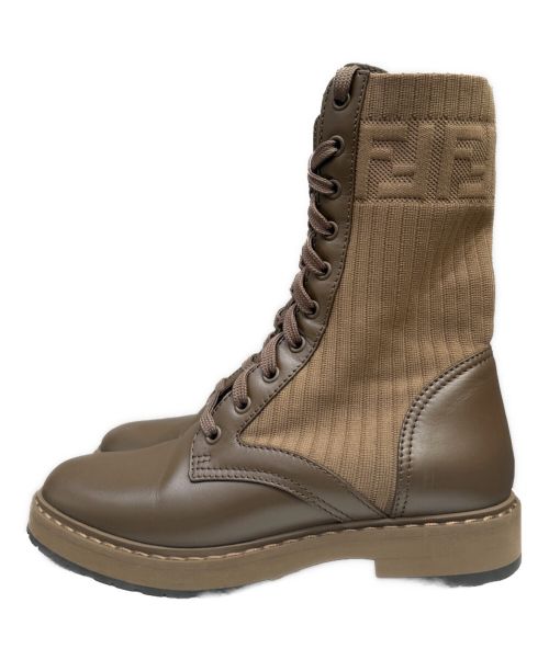 FENDI（フェンディ）FENDI (フェンディ) Leather and Fabric Combat Boots ブラウン サイズ:37の古着・服飾アイテム