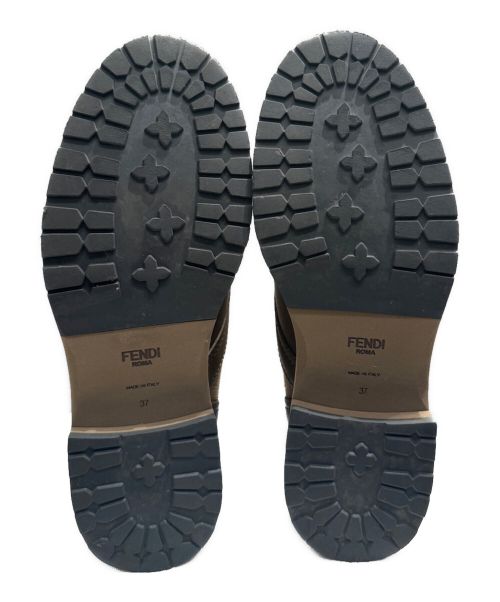FENDI（フェンディ）FENDI (フェンディ) Leather and Fabric Combat Boots ブラウン サイズ:37の古着・服飾アイテム