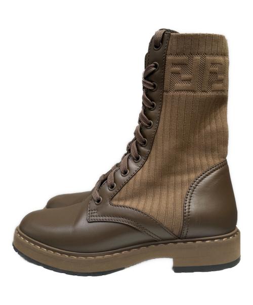 FENDI（フェンディ）FENDI (フェンディ) Leather and Fabric Combat Boots ブラウン サイズ:37の古着・服飾アイテム