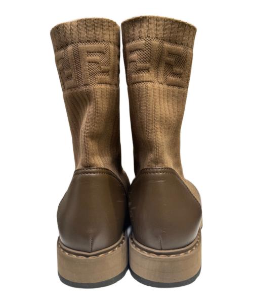 FENDI（フェンディ）FENDI (フェンディ) Leather and Fabric Combat Boots ブラウン サイズ:37の古着・服飾アイテム