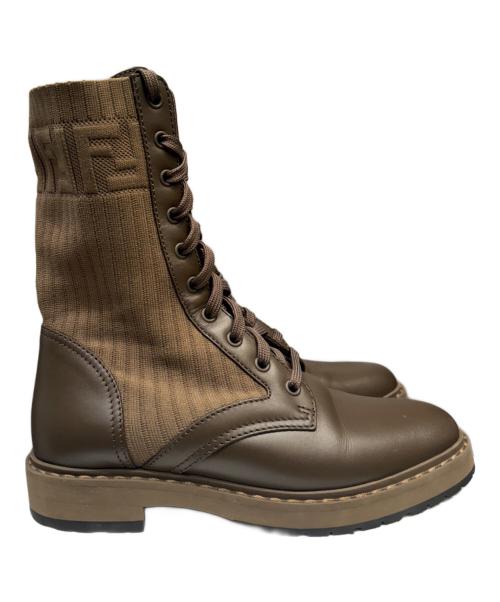 FENDI（フェンディ）FENDI (フェンディ) Leather and Fabric Combat Boots ブラウン サイズ:37の古着・服飾アイテム