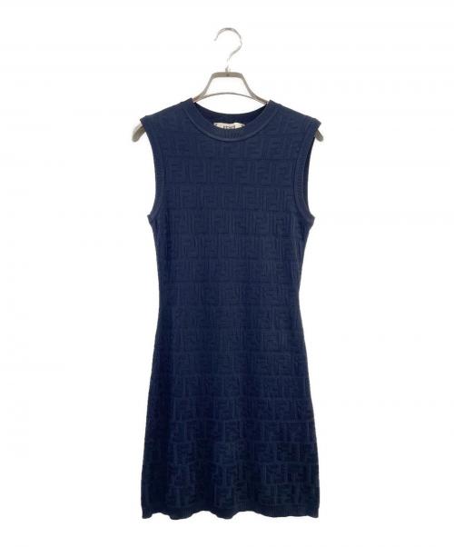 FENDI（フェンディ）FENDI (フェンディ) ズッカ柄ニットワンピース ネイビー サイズ:38の古着・服飾アイテム