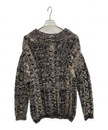 YOKE（ヨーク）の古着「オーバーサイズインサイドアウトモックネックケーブル編みニット」｜ブラック×ホワイト