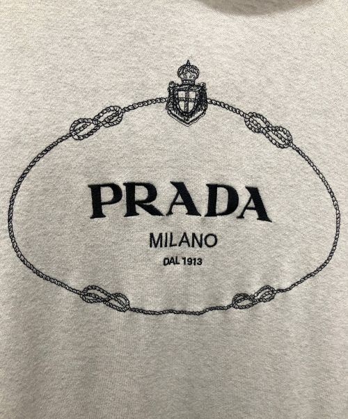 PRADA（プラダ）PRADA (プラダ) EMBROIDERED LOGO HOODIE ロゴフーディー アイボリー サイズ:XXLの古着・服飾アイテム