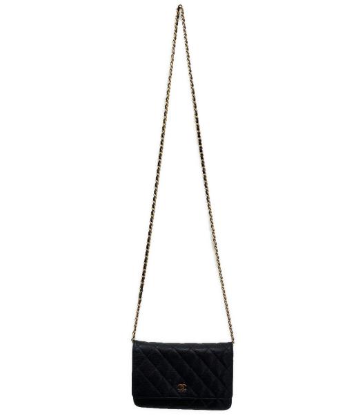 CHANEL（シャネル）CHANEL (シャネル) チェーンショルダーウォレット ブラック×ゴールドの古着・服飾アイテム