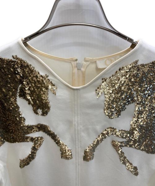 Chloe（クロエ）Chloe (クロエ) ラメロングスリーブブラウス ベージュ サイズ:34の古着・服飾アイテム