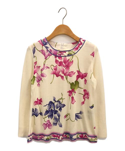 LEONARD（レオナール）LEONARD (レオナール) 花柄ニットブラウス アイボリー サイズ:38の古着・服飾アイテム
