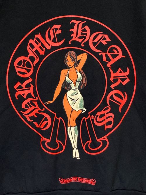 CHROME HEARTS（クロムハーツ）CHROME HEARTS (クロムハーツ) DEADLY DOLL (デッドリー ドール) HOODIE ブラック×レッド サイズ:Lの古着・服飾アイテム