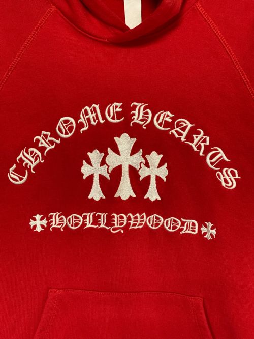 CHROME HEARTS（クロムハーツ）CHROME HEARTS (クロムハーツ) Y NOT Cemetery Cross Pullover Hoodie レッド サイズ:48の古着・服飾アイテム