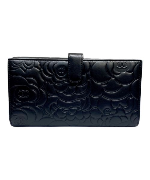 CHANEL（シャネル）CHANEL (シャネル) カメリアロングウォレット ブラック×シルバー サイズ:‐の古着・服飾アイテム