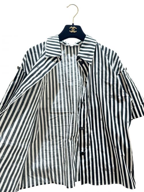 CHANEL（シャネル）CHANEL (シャネル) ココマーク ストレッチ ポプリン ブラウス ブラック×ホワイト サイズ:36の古着・服飾アイテム