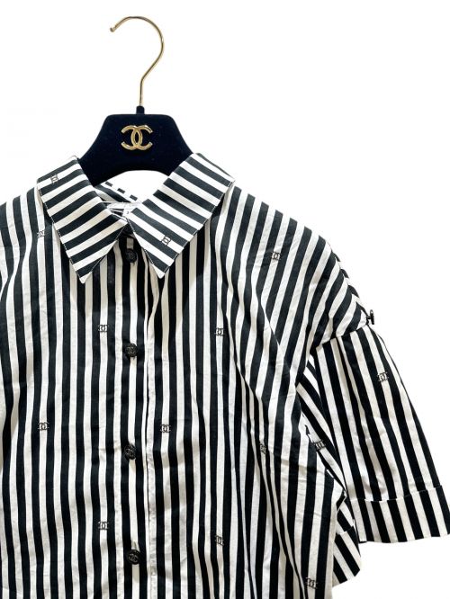 CHANEL（シャネル）CHANEL (シャネル) ココマーク ストレッチ ポプリン ブラウス ブラック×ホワイト サイズ:36の古着・服飾アイテム