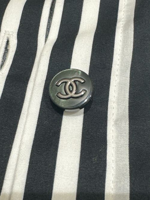 CHANEL（シャネル）CHANEL (シャネル) ココマーク ストレッチ ポプリン ブラウス ブラック×ホワイト サイズ:36の古着・服飾アイテム