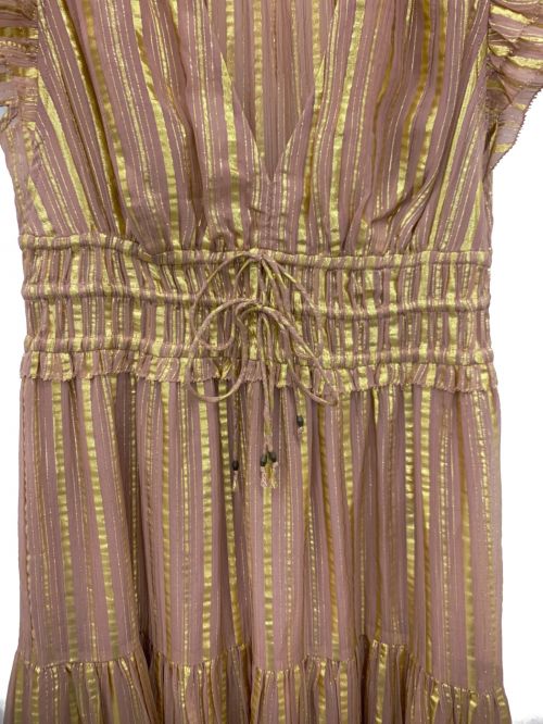 ULLA JOHNSON（ウラ ジョンソン）ULLA JOHNSON (ウラ ジョンソン) フレンチスリーブワンピース ピンク×ゴールド サイズ:4の古着・服飾アイテム