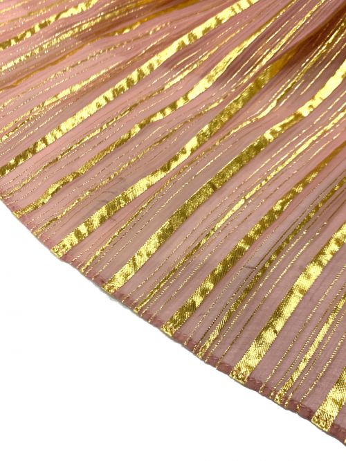 ULLA JOHNSON（ウラ ジョンソン）ULLA JOHNSON (ウラ ジョンソン) フレンチスリーブワンピース ピンク×ゴールド サイズ:4の古着・服飾アイテム