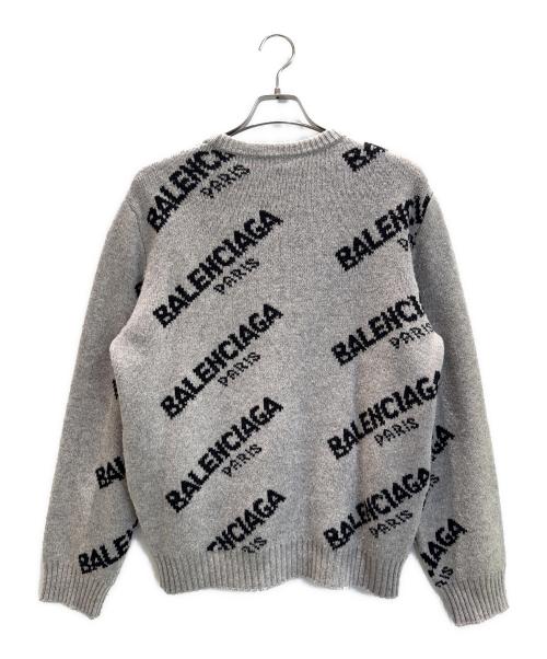 BALENCIAGA（バレンシアガ）BALENCIAGA (バレンシアガ) ジャガードロゴクルーネックニット グレー サイズ:Mの古着・服飾アイテム