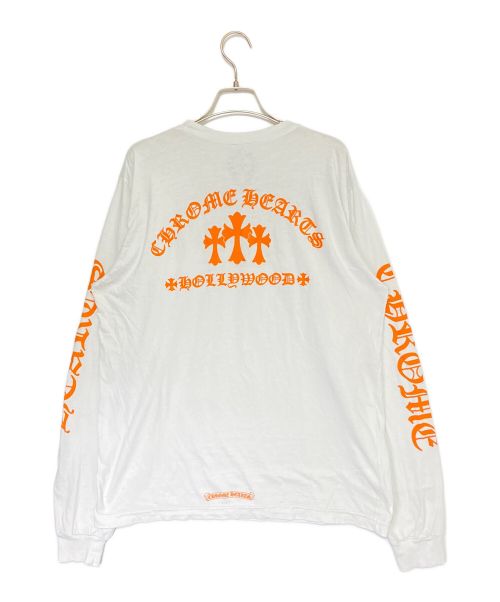 CHROME HEARTS（クロムハーツ）CHROME HEARTS (クロムハーツ) オレンジ セメタリークロス ロングスリーブカットソー ホワイト×オレンジ サイズ:Lの古着・服飾アイテム