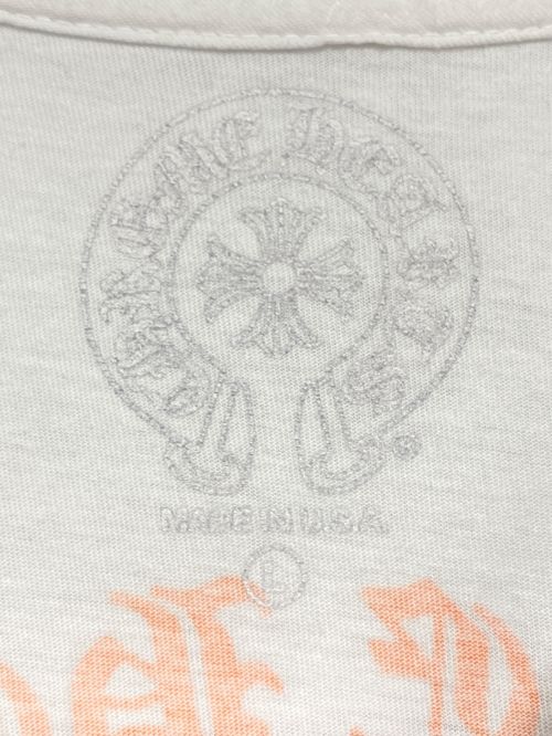 CHROME HEARTS（クロムハーツ）CHROME HEARTS (クロムハーツ) オレンジ セメタリークロス ロングスリーブカットソー ホワイト×オレンジ サイズ:Lの古着・服飾アイテム