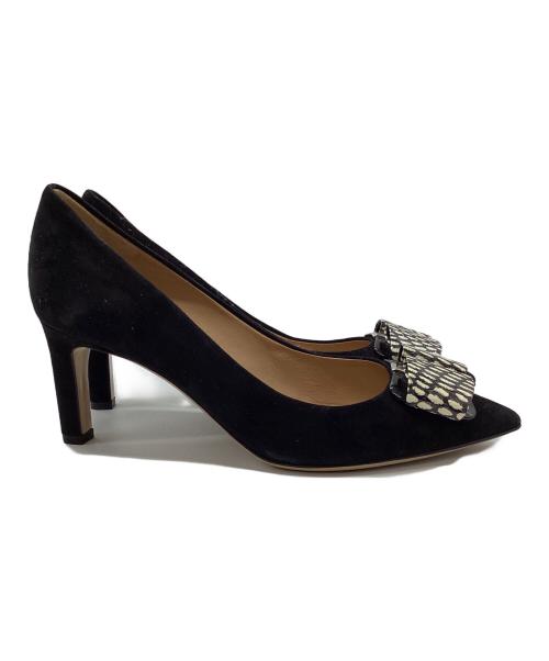 Salvatore Ferragamo（サルヴァトーレ フェラガモ）Salvatore Ferragamo (サルヴァトーレ フェラガモ)  MIMI’70 スウェードヒールパンプス ブラック サイズ:6 1/2の古着・服飾アイテム