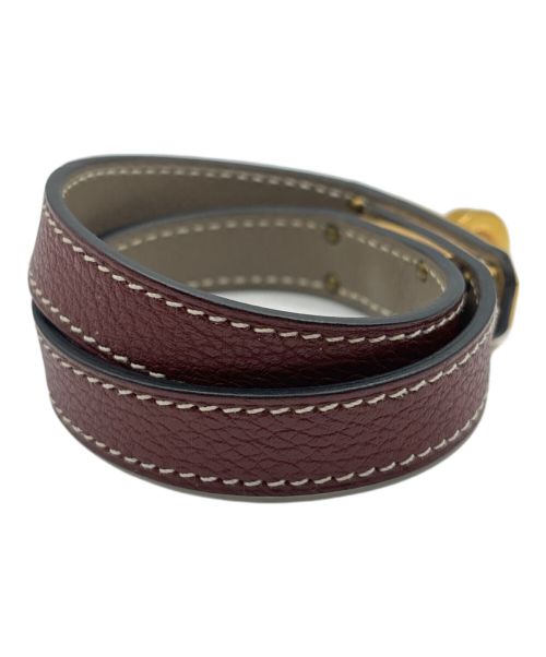 HERMES（エルメス）HERMES (エルメス) レザーブレスレット 《ケリー》 ドゥブルトゥール ブラウンの古着・服飾アイテム