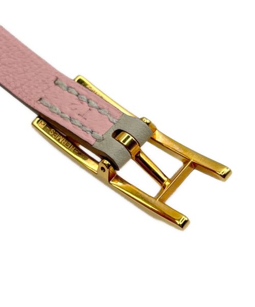 HERMES（エルメス）HERMES (エルメス) レザーブレスレット 《ビーアピ》 ドゥブルトゥール ライトグレー×ピンクの古着・服飾アイテム