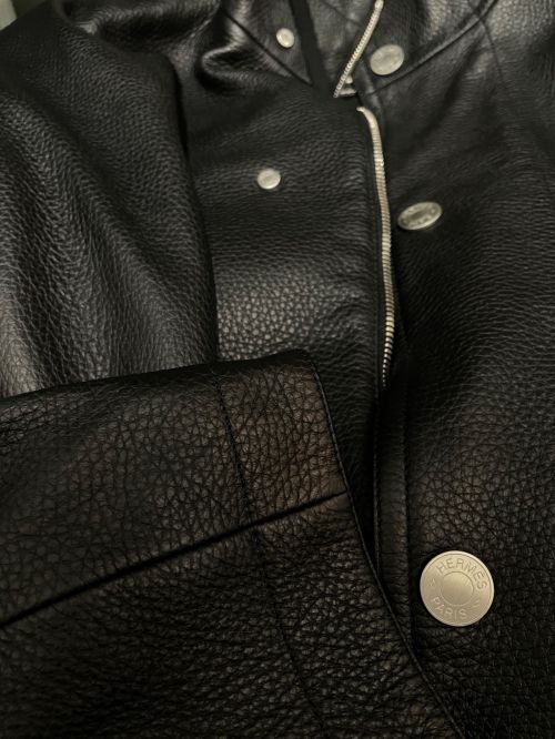 HERMES（エルメス）HERMES (エルメス) レザーフーディコート ブラック サイズ:50の古着・服飾アイテム