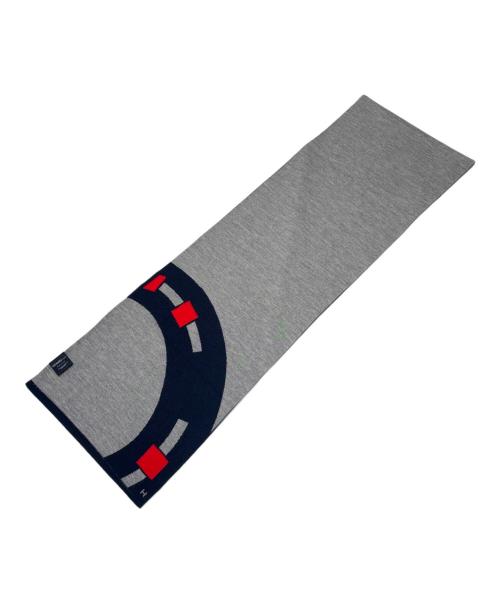 HERMES（エルメス）HERMES (エルメス) Aller-Retour-TooLucky カシミヤ マフラー グレー×ネイビーの古着・服飾アイテム