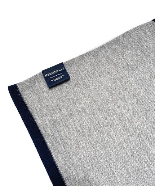 HERMES（エルメス）HERMES (エルメス) Aller-Retour-TooLucky カシミヤ マフラー グレー×ネイビーの古着・服飾アイテム